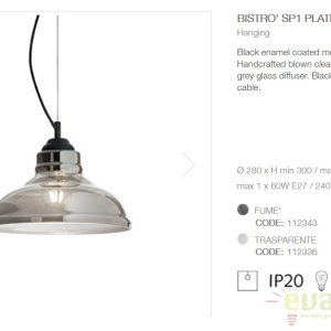 Lustra diametru 28cm, din sticla suflata manual, BISTRO SP1 PLATE fumurie 112343 52679 universul-luminii.ro