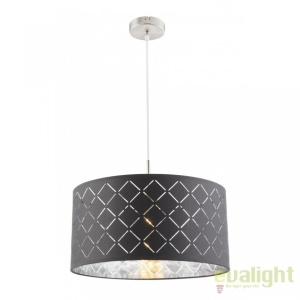 Lustra eleganta cu abajur din tesatura gri cu argintiu, Kidal 40cm 15228H GL