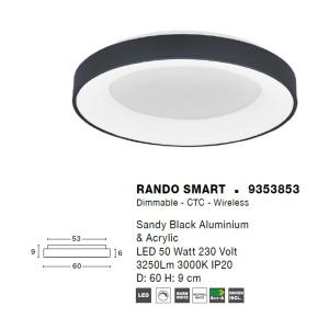 Lustra LED aplicata controlata wireless prin smartphone Rando Smart neagra - Img 2