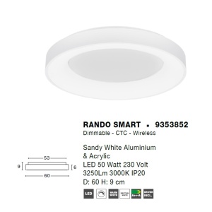 Lustra LED aplicata controlata wireless prin smartphone Rando Smart alba - Img 2