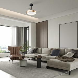 Lustra LED cu ventilator palete retractabile NISEKO S negru/ auriu