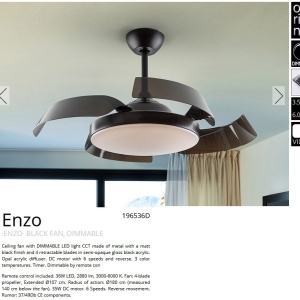 Lustra LED cu Ventilator si telecomanda, lame retractabile Enzo negru 224039 universul-luminii.ro