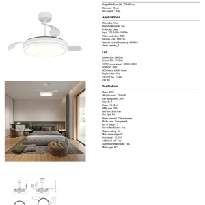 Lustra LED cu ventilator si telecomanda LUNA M alba - Img 10
