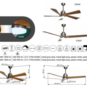 Lustra LED cu ventilator si telecomanda MODESTO 132cm, 03606 GL 171929 universul-luminii.ro