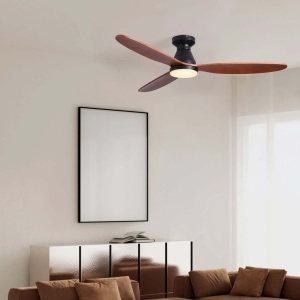 Lustra LED cu Ventilator si telecomanda NELLY D-132cm negru/ lemn inchis
