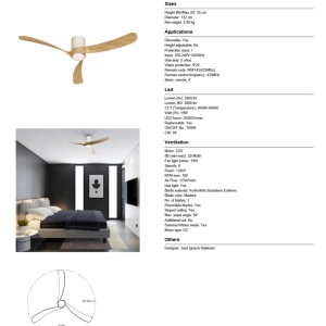 Lustra LED cu ventilator si telecomanda NEMO L ceramica/lemn - Img 6