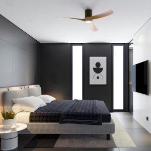 Lustra LED cu ventilator si telecomanda NEMO L negru/lemn