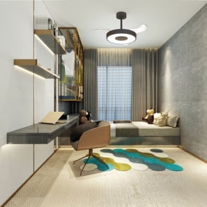 Lustra LED cu Ventilator tavan smart sistem TUYA si telecomanda COIN negru