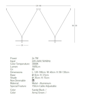 Lustra LED decorativa design modern Kurt 2L verde 153489 universul-luminii.ro
