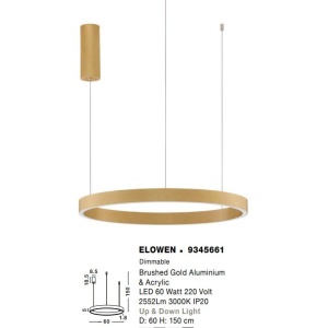 Lustra LED design circular cu iluminat sus si jos ELOWEN auriu, diametru 60cm 213789 universul-luminii.ro