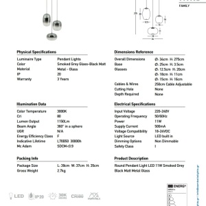 Lustra LED design decorativ VITRO negru/gri fumuriu - Img 4