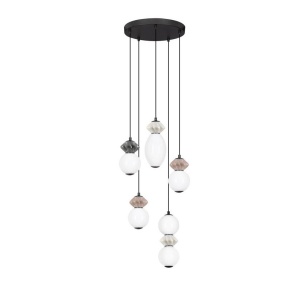 Lustra LED suspendata decorativa ceramica mocha, gri, alb, PALLINA 5L