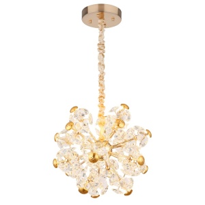 Lustra LED suspendata metal auriu, sticla transparenta FLORIELLA