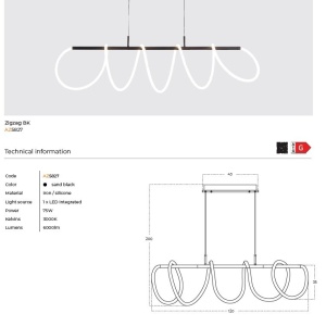Lustra LED suspendata moderna ZIGZAG BK - Img 3