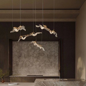 Lustra liniara cu pendule LED otel auriu si sticla transparenta AVESA