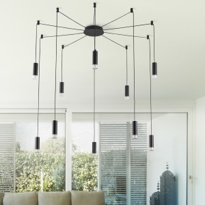 Lustra moderna cu 10 pendule de 3metri Ziko G9 negru 62579 universul-luminii.ro