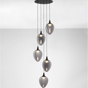 Lustra moderna cu 5 pendule LED, Metal, Sticla, Fumuriu, Nali 168459 universul-luminii.ro
