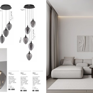 Lustra moderna cu 5 pendule LED, Metal, Sticla, Fumuriu, Nali 245159 universul-luminii.ro