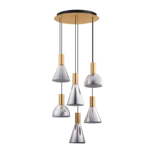 Lustra moderna cu 5 pendule LED, Metal, Sticla, Fumuriu, Voi