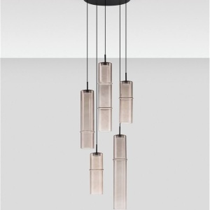Lustra moderna cu 5 pendule LED, Metal, Sticla, Moca, SANO 245289 universul-luminii.ro