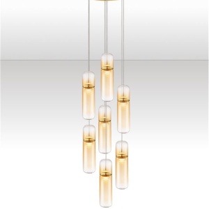 Lustra moderna cu 7 pendule LED, Metal, Auriu, Sticla, Amber, Norma 168899 universul-luminii.ro