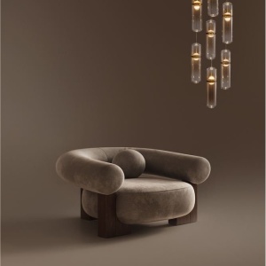 Lustra moderna cu 7 pendule LED, Metal, Auriu, Sticla, Amber, Norma 245489 universul-luminii.ro