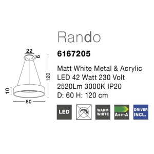 Lustra moderna suspendata LED 3000K 60cm RANDO alb NVL-6167205 82769 universul-luminii.ro