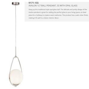 Lustra / Pendul design modern Avalon silver / opal 9171-1SS SRT - Img 3