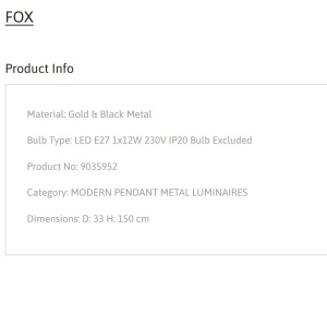 Lustra /Pendul metalic design modern FOX negru/auriu 138569 universul-luminii.ro