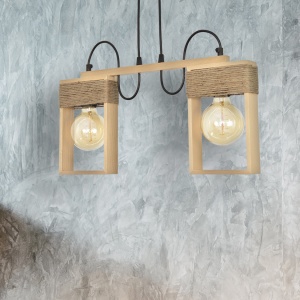 Lustra rustica cu 2 brate fabricata manual din lemn Rodos 105019 universul-luminii.ro