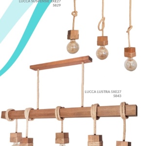 Lustra rustica cu 3 pendule fabricata manual din lemn Lucca 105119 universul-luminii.ro