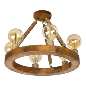 Lustra rustica fabricata manual din lemn EVIA 6L 231709 universul-luminii.ro