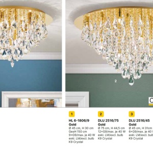 Lustra suspendata cristal K9 design elegant CELESTE D-45 auriu 234759 universul-luminii.ro
