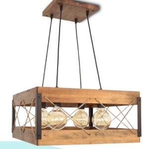 Lustra suspendata rustica fabricata manual din lemn Xara 105049 universul-luminii.ro
