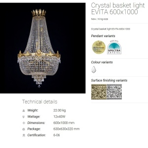 Lustra XL eleganta, Cristal Bohemia Exclusive EVITA 600x1000 CE 68429 universul-luminii.ro