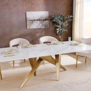 Masa design modern, Metal, Auriu, Ceramica, Alb, ART LIVING 200cm, A-46202 VC - Img 5