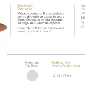Masa dining cu blat central rotativ Veneer, 135cm AC-BRT1702-2 - Img 2