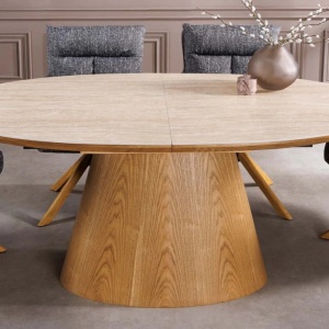 Masa extensibila, Ceramica travertin, Furnir stejar, UNIQUE 160-200cm - Img 4