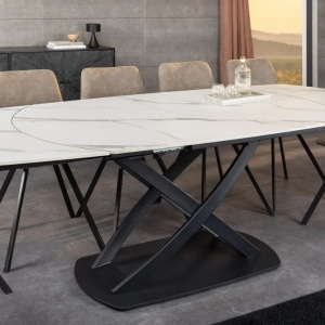 Masa extensibila cu design prin rotire Inception 130-190cm alb marmorat - Img 4