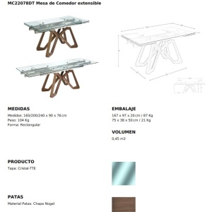 Masa extensibila deosebita design LUX Walnut-Glass 160-240x90cm - Img 10