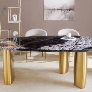 Masa Ovala, Metal, Auriu, Marmura, ORGANIC 200cm, A-46205 VC - Img 12