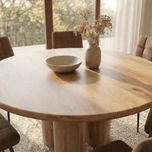 Masa rotunda ART DECO 140cm lemn masiv de mango natural - Img 6