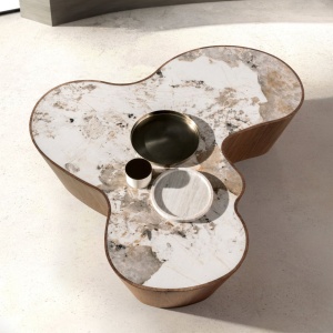 Masuta de cafea cu forme organice Porcelain Marble Walnut