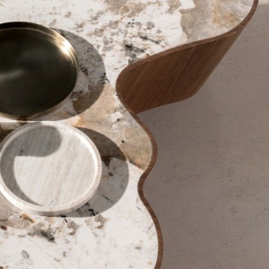 Masuta de cafea cu forme organice Porcelain Marble Walnut - Img 7