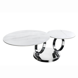 Masuta de cafea moderna cu doua blaturi rotative din ceramica DANCING RINGS 80-135cm