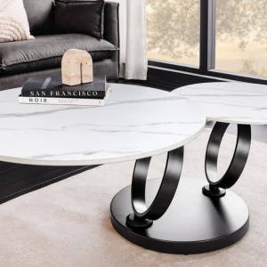 Masuta de cafea moderna cu doua blaturi rotative din ceramica DANCING RINGS 80-135cm - Img 7