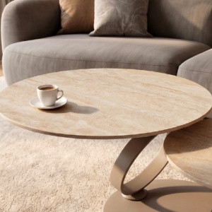 Masuta de cafea moderna cu doua blaturi rotative din ceramica DANCING RINGS 80-135cm - Img 9