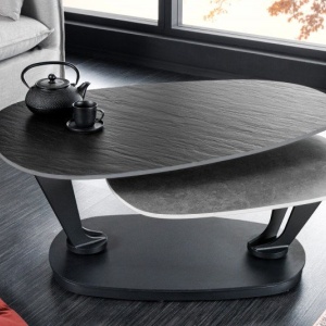 Masuta de cafea moderna cu doua blaturi rotative din ceramica Movement 160cm - Img 6