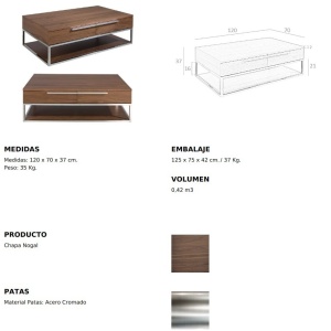 Masuta de cafea moderna design LUX Walnut and Chrome - Img 4