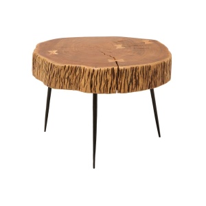 Masuta living cu trei picioare si blat din lemn de salcam, Goa II 60cm A-36558 VC